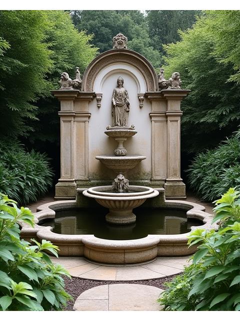 Fontana antica restaurata in un giardino